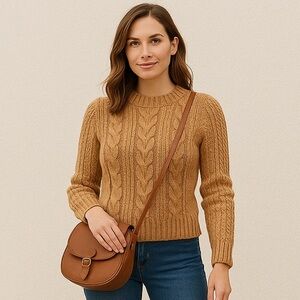 NWT Elie Tahari Camel Cable Knit Sweater M